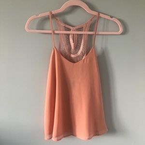 Forever 21 Chiffon Camisole Back Lattice Crochet - Pink Peach